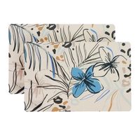 Placemat/onderlegger - 4x - blad/bloem motief - 44 x 28 cm - tafeldecoratie - thumbnail