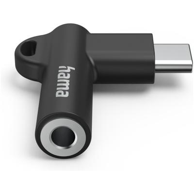 Hama USB-C - 3.5 mm Jack Socket Aux Adapter 90° Angled Plug Oplader Zwart