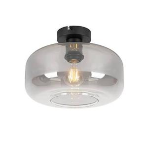 QAZQA Art deco plafondlamp zwart met smoke glas - Bizle