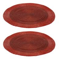 Placemat - 2x stuks - rood - D35 cm - kunststof - rond - onderlegger