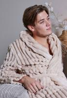 Ribcord badjas fleece - sjaalkraag - beige-3Xl/4XL