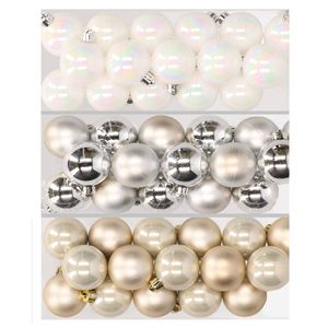 48x stuks kunststof kerstballen mix van parelmoer wit, zilver en champagne 4 cm - Kerstbal