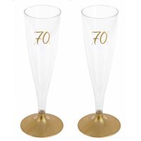 Verjaardag feest champagneglazen - leeftijd - 12x - 70 jaar - goud - kunststof - Champagneglazen