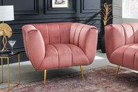 Retro fauteuil NOBLESSE 105cm oudroze fluweel met decoratieve quilting - 43265 - thumbnail