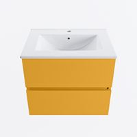 MONDIAZ VICA 60cm badmeubel onderkast Ocher 2 lades. Wastafel DENIA midden 1 kraangat, kleur Glanzend Wit.