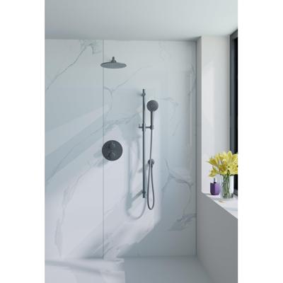 Fortifura Calvi Inbouw Regendoucheset - rond - thermostatisch - wandarm - glijstang - 25cm hoofddouche - handdouche rond - gladde doucheslang - Geborsteld Gunmetal PVD SW720556/SW720563/SW721165/SW721170/SW766536/SW767