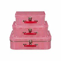 Kraamkado koffertje rood gestreept 30 cm - Kinderkoffers