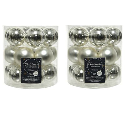 54x stuks kleine glazen kerstballen zilver 4 cm mat/glans