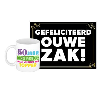 Verjaardag cadeau koffiemok 50 jaar - man - dikke pech - met gefeliciteerd ouwe zak wenskaart Verjaardag cadeau koffiemok 50 jaar - man - dikke pech - met gefeliciteerd ouwe zak wenskaart