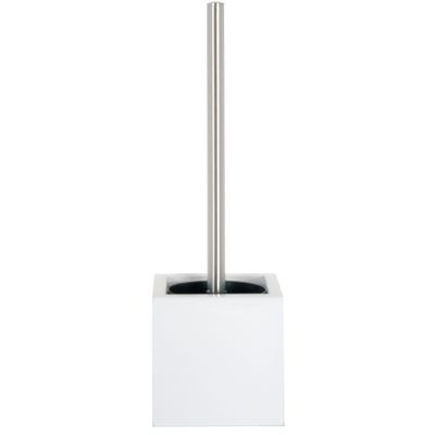 Toiletborstel in MDF houten houder/rvs wc-borstel - wit - 37 x 11 cm