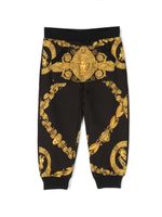 Versace Kids pantalon en coton à imprimé Barocco - Noir