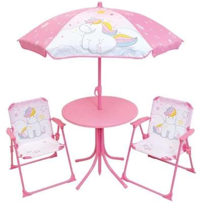 Tuinmeubelen - FUN HOUSE - Tuinmeubelen Eenhoorn: Tafel H.46 x 46 cm, 2 klapstoelen, parasol H.125 x 100 cm