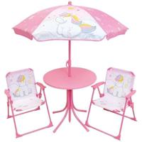 Tuinmeubelen - FUN HOUSE - Tuinmeubelen Eenhoorn: Tafel H.46 x 46 cm, 2 klapstoelen, parasol H.125 x 100 cm