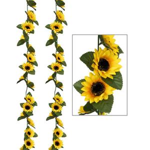 Kunstbloemen slinger zonnebloemen - 2x - 180 cm - geel/groen - decoratie - versiering