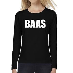 Dames fun text t-shirt long sleeve BAAS zwart 2XL  -