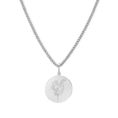 Gegraveerde geboortebloem ketting - Stainless steel - Zilver - Mei - lelie van dalen
