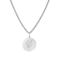 Gegraveerde geboortebloem ketting - Stainless steel - Zilver - Mei - lelie van dalen