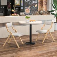 2-delige set Eetkamerstoelen met Beklede Zittingen & Massief Houten Frame Klapstoelen Natuur