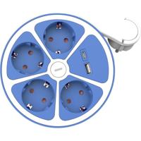 ROLINE 4-voudige stekkerdoos met schakelaar, rond, , USB-oplader A+C, blauw, 1,5 m ROLINE 4-voudige stekkerdoos met schakelaar, rond, , USB-oplader A+C, blauw, 1,5 m