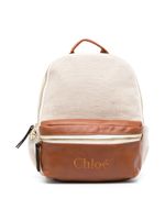 Chloé Kids logo-embroidered jute backpack - Marron