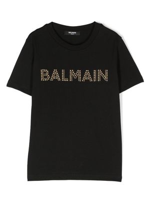 Balmain Kids t-shirt en coton à logo strassé - Noir