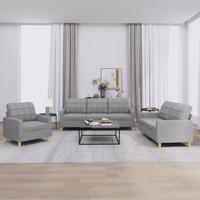 3-delige Loungeset met kussens stof lichtgrijs