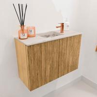 Toiletmeubel Mondiaz Joya Dlux | 60 cm | Meubelkleur Oak | Faye wastafel Nata Wasbak Midden | 1 kraangat
