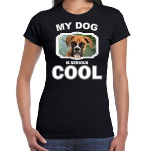 Boxer honden t-shirt my dog is serious cool zwart voor dames