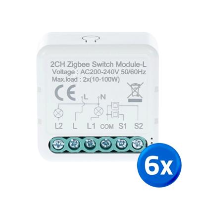 Zigbee inbouwschakelaar 2 gang - Set van 6 Zigbee inbouwschakelaar 2 gang - Set van 6