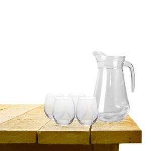 Excellent Houseware karaf schenkkan glas 1000 ml met 4x stuks waterglazen