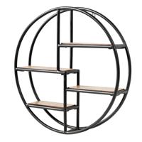 Ronde Cirkelvormige Planken voor Wandmontage 4-Laags Hout en Metaal Decoratieve Zwevende Plank voor Slaapkamer Woonkamer Keuken