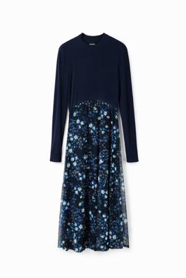 Gecombineerde midi-jurk met bloemen - BLUE - XXL