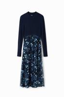 Gecombineerde midi-jurk met bloemen - BLUE - XXL