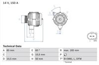 Dynamo / Alternator BOSCH, Spanning (Volt)14V, u.a. für Mercedes-Benz, Puch