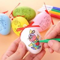 4 STKS handgemaakte cartoon geschilderd Pasen eieren Kinder educatief speelgoed willekeurige patroon en kleur