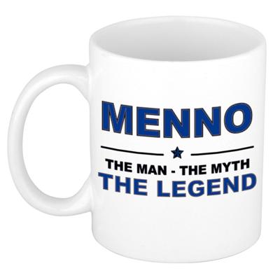 Menno cadeau mok - man myth legend - naam koffiemok / beker - wit en blauw - 300 ml
