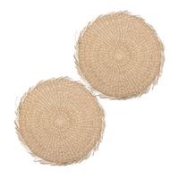 Set van 12x stuks ronde placemats raffia naturel 38 cm - thumbnail