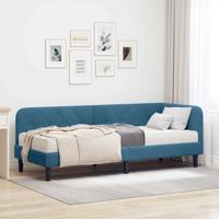 Hoekbedframe met matras Blauw 80 x 200 cm Fluweel