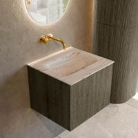 Badmeubel Mondiaz Kurve-Dlux | 50 cm | Meubelkleur Shadow | Wastafelkleur Nata | Solid surface | Wasbak midden spoelbak | Zonder kraangat(en)