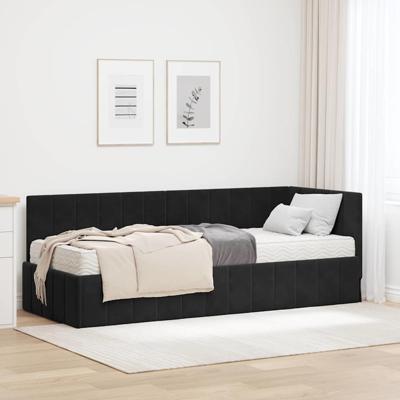 Hoekbedframe met matras Zwart 80 x 200 cm Fluweel