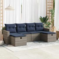 6-delige Loungeset met kussens poly rattan grijs