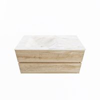 MONDIAZ VICA-DLUX 100cm badmeubel onderkast Washed Oak 2 lades. Inbouw wastafel CLOUD links zonder kraangat, kleur Ostra. - thumbnail