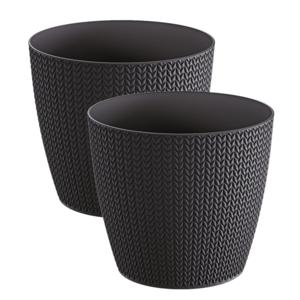 Plantenpot voor buiten - Set van 2x stuks - antraciet - kunststof - D26 x H23 cm - Stijlvol