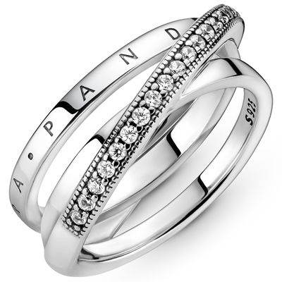 Pandora 199057C01 Ring Cross Over Pave Triple zilver-zirconia Maat 60