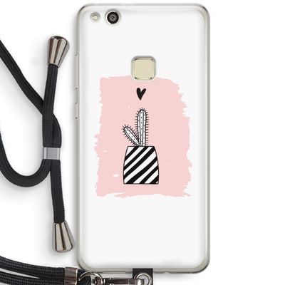 Zwart-wit cactus: Huawei Ascend P10 Lite Transparant Hoesje met koord