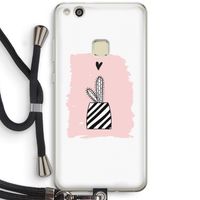 Zwart-wit cactus: Huawei Ascend P10 Lite Transparant Hoesje met koord