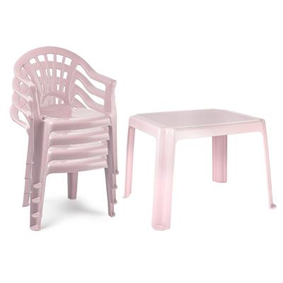 Tuinstoelen en tafel set voor kinderen - kunststof - roze - met 4x stoelen - buiten/binnen