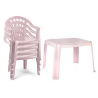 Tuinstoelen en tafel set voor kinderen - kunststof - roze - met 4x stoelen - buiten/binnen