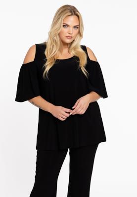Yoek Tuniek flare met uitsnedes | Zwart | Maat 46/48