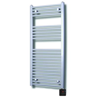 Elektrische Design Radiator Sanicare Plug & Play 111,8x60 cm Zilvergrijs 730 Watt Met Chroom Thermostaat En Bluetooth Links Sanicare
